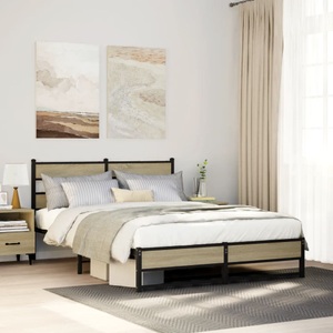 vidaXL, vidaXL Metallbett ohne Matratze Sonoma-Eiche 140x190 cm, vidaXL Metallbett ohne Matratze Sonoma-Eiche 140x190 cm