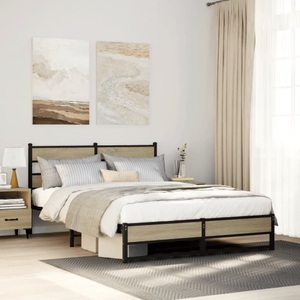 vidaXL, vidaXL Metallbett ohne Matratze Sonoma-Eiche 160x200 cm, vidaXL Metallbett ohne Matratze Sonoma-Eiche 160x200 cm