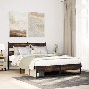 vidaXL, vidaXL Metallbett ohne Matratze Räuchereiche 135x190 cm, vidaXL Metallbett ohne Matratze Räuchereiche 135x190 cm