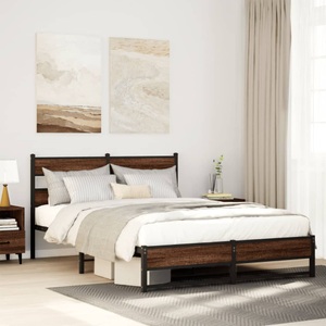 vidaXL, vidaXL Metallbett ohne Matratze Eichen-Optik 135x190 cm, vidaXL Metallbett ohne Matratze Eichen-Optik 135x190 cm