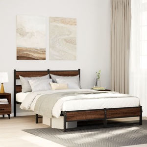 vidaXL, vidaXL Metallbett ohne Matratze Braun Eichen-Optik 160x200 cm, vidaXL Metallbett ohne Matratze Braun Eichen-Optik 160x200 cm