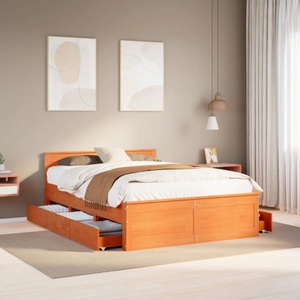 vidaXL, vidaXL Massivholzbett ohne Matratze mit Kopfteil Braun 140x200 cm