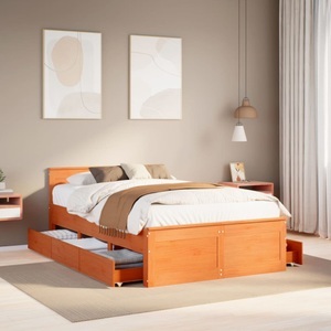 vidaXL, vidaXL Massivholzbett ohne Matratze mit Kopfteil Braun 120x200 cm, vidaXL Massivholzbett ohne Matratze mit Kopfteil Braun 120x200 cm