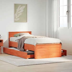 vidaXL, vidaXL Massivholzbett ohne Matratze mit Kopfteil 90x200 cm Wachsbraun