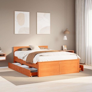 vidaXL, vidaXL Massivholzbett ohne Matratze mit Kopfteil Braun 140x190 cm