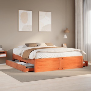 vidaXL, vidaXL Massivholzbett ohne Matratze mit Schubladen Braun 200x200 cm