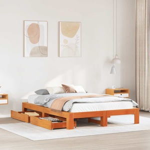 vidaXL, vidaXL Massivholzbett ohne Matratze Wachsbraun 140x200 cm Kiefernholz, vidaXL Massivholzbett ohne Matratze Wachsbraun 140x200 cm Kiefernholz
