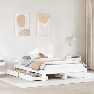 vidaXL, vidaXL Massivholzbett ohne Matratze Weiß 140x190 cm Kiefernholz, vidaXL Massivholzbett ohne Matratze Weiß 140x190 cm Kiefernholz