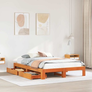 vidaXL, vidaXL Massivholzbett ohne Matratze Wachsbraun 140x190 cm Kiefernholz