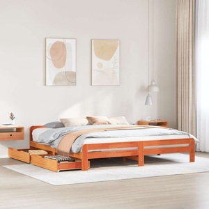 vidaXL, vidaXL Massivholzbett ohne Matratze Wachsbraun 200x200 Kiefernholz, vidaXL Massivholzbett ohne Matratze Wachsbraun 200x200 Kiefernholz