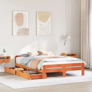 vidaXL, vidaXL Massivholzbett ohne Matratze Wachsbraun 160x200 Kiefernholz, vidaXL Massivholzbett ohne Matratze Wachsbraun 160x200 Kiefernholz
