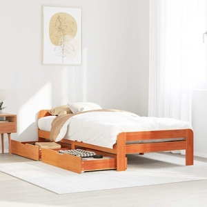 vidaXL, vidaXL Massivholzbett ohne Matratze Wachsbraun 100x200 Kiefernholz, vidaXL Massivholzbett ohne Matratze Wachsbraun 100x200 Kiefernholz