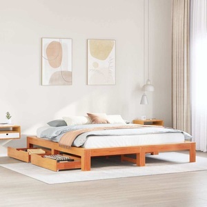 vidaXL, vidaXL Massivholzbett ohne Matratze Wachsbraun 200x200 Kiefernholz, vidaXL Massivholzbett ohne Matratze Wachsbraun 200x200 Kiefernholz