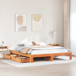 vidaXL, vidaXL Massivholzbett ohne Matratze Wachsbraun 180x200 Kiefernholz