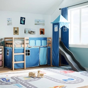 vidaXL, vidaXL Kinderhochbett mit Turm Blau 90x190 cm Massivholz Kiefer, vidaXL Kinderhochbett mit Turm Blau 90x190 cm Massivholz Kiefer