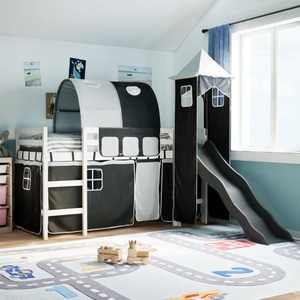 vidaXL, vidaXL Kinderhochbett mit Turm Weiß & Schwarz 80x200 cm Kiefernholz, vidaXL Kinderhochbett mit Turm Weiß & Schwarz 80x200 cm Kiefernholz