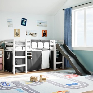 vidaXL, vidaXL Kinderhochbett mit Vorhängen Weiß Schwarz 90x190 cm Kiefernholz