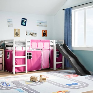 vidaXL, vidaXL Kinderhochbett mit Vorhängen Rosa 90x190 cm Massivholz Kiefer