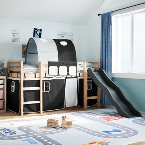 vidaXL, vidaXL Kinderhochbett mit Tunnel Weiß & Schwarz 80x200 cm Kiefernholz