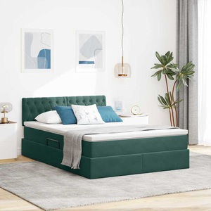 vidaXL, vidaXL Aufbewahrungsbett mit Matratze Dunkelgrün 140 x 200 cm Samt
