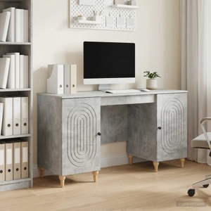 vidaXL, vidaXL Schreibtisch mit Tür Betongrau 142,5 x 50 x 75 cm Holzwerkstoff