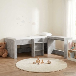 vidaXL, vidaXL Hochbett mit Schreibtisch für Kinder 2 Stk. Betongrau