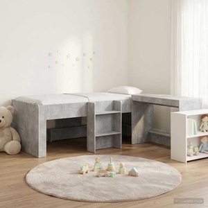 vidaXL, vidaXL Hochbett mit Schreibtisch für Kinder 2 Stk. Betongrau