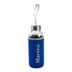 undefined, Trinkflasche mit Namen, blau, Glas-Trinkflasche personalisiert mit Namen, blau