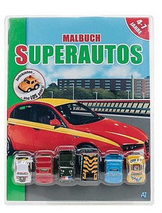undefined, Malbuch Super-Autos, m. 6 Rückzieh-Spielfahrzeugen, 