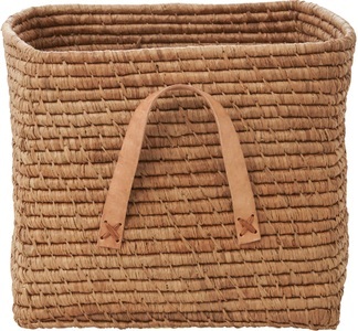 rice, Rice kleiner Raffia-Korb mit Leder-Griffen, Rice kleiner Raffia-Korb mit Leder-Griffen