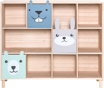 Bloomingville, Bloomingville Bücherregal mit Schubladen, Regal Animaux blau holz natur / 3 Schubladen - L 107 cm x H 94 cm - Bloomingville holz natur en holz