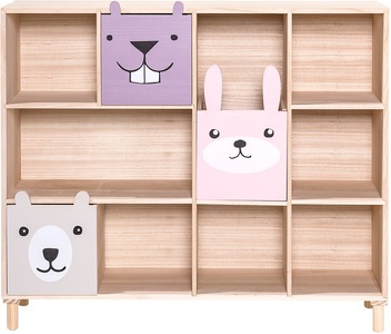 Bloomingville, Bloomingville Bücherregal mit Schubladen, Bücherregal Animaux rosa violett holz natur / 3 Schubladen - L 107 cm x H 94 cm - Bloomingville holz natur en holz