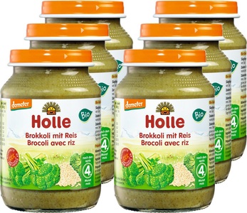 Holle, Holle Gemüse Gläschen, Brokkoli mit Reis - 6x190g - Bio, ab dem 5. Monat