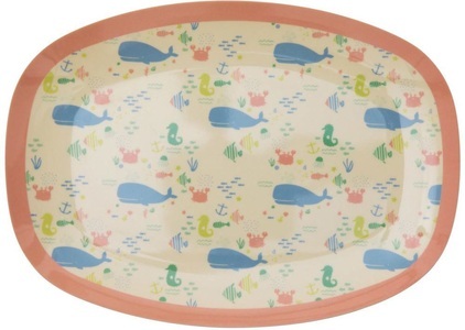 rice, rice Melamin-Teller OCEAN LIFE RECTANGULAR in bunt, Rice Plate Small rechteckig