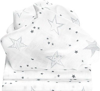 Odenwälder, ODENWÄLDER Mullwindeln 80x80 cm scribble stars grey 3er-Pack, 