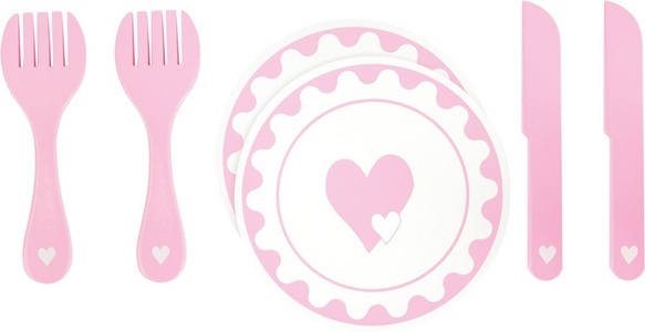 Legler, Legler - Set Teller und Besteck - Rosa und Weiss, small foot® Set Teller und Besteck
