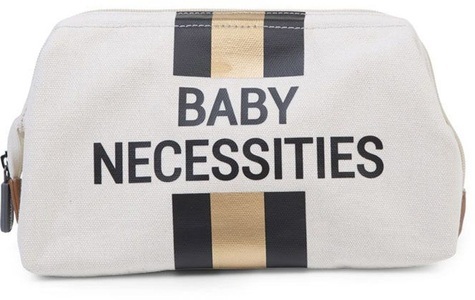 Childhome, Childhome Kulturbeutel Baby Necessities Canvas Off White Streifen Schwarz / Gold, Childhome Baby Kulturbeutel BABY NECESSITIES