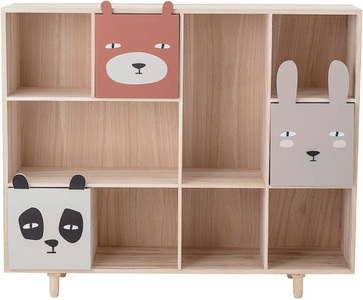 Bloomingville, Bloomingville Bücherregal mit Schubladen, Bücherregal Animaux holz bunt / 3 Schubladen - L 107 x H 94 cm - Bloomingville bunt en holz