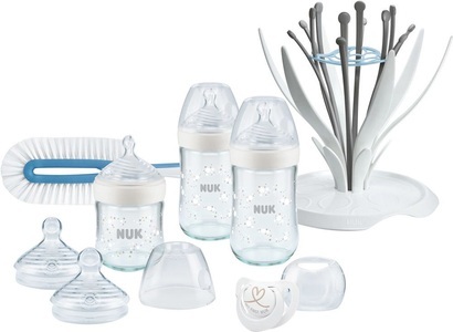 Nuk, NUK Nature Sense Glasflaschen Set, mit Multi Dry Trockenständer und Genius Nuggi, NUK Nature Sense Glasflaschen Set, mit Multi Dry Trockenständer und Genius Nuggi
