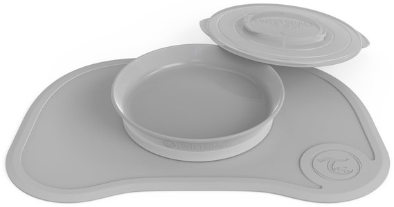 TWISTSHAKE, Twistshake Teller mit passender Unterlage pastell grau, Twistshake Click Mat + Plate