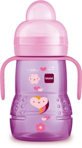 MAM, MAM Trinklernflasche Trainer+ 220ml, girl, MAM Trainer+ Trinklernflasche mit Griffen, tropffreiem Sauger & Trinkschnabel 220ml rot, ab 4 Monate
