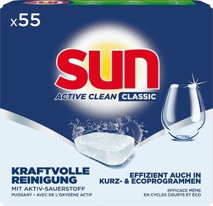 Sun, SUN Tabs Classic 55 Tabs, SUN Active Clean Classic Tabs für Geschirrspülmaschine 