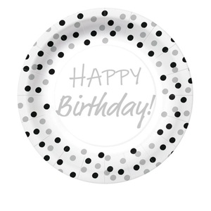 undefined, Pappteller Happy Birthday silber rund 10 Stück, Pappteller Happy Birthday silber rund 10 Stück