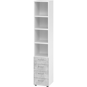 LIVIQUE, Regal Office, Hammerbacher Schrank V964S4/W/M/BS Weiß 40 x 42 x 215,4 cm