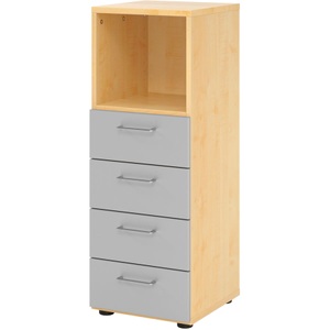 LIVIQUE, Regal Office, VERA-ZWO - Regal-/Schubladenkombination, HxBxT 1100 x 400 x 420 mm, ahorn / silber