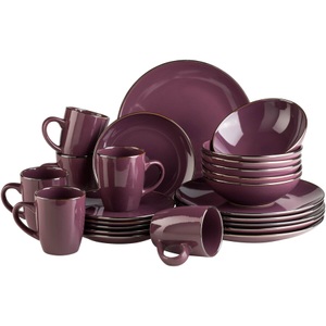 Mäser, Mäser Kombiservice 24-teilig Geschirr Set Lila, Mäser Kombiservice metallic rim 24-teilig , Kombiservice, 934035 , Lila , Keramik , 400 ml,850 ml , glänzend , 003175029904