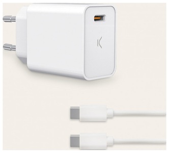 KSiX, Ksix Wandladegerät, 20W, Power Delivery, USB C + USB C - USB C Kabel, Ksix Wandladegerät, 20W, Power Delivery, USB C + USB C - USB C Kabel