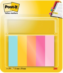 POST-IT, Post-it Index-Haftstreifen Blau, Orange, Rosa, Gelb 5 Blöcke à 50 Blatt, POST-IT Page Marker 15mmx50mm 670-5-BEA 5 Farben 5x50 Streifen