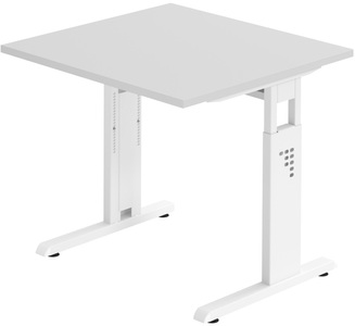 Hammerbacher, Hammerbacher Höhenverstellbarer gerader Schreibtisch mit C-Fuß Express Q Weiß 1.200 x 672 x 685 - 810 mm, Home Office-Schreibtisch, manuelle Höhenverstellung, rechteckig, C-Füsse, B 1200 x T 672 x H 650-850 mm, weiss/weiss