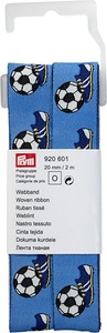Prym, Prym Webband Fussball + Schuhe, blau 20 mm, Coupon 2 m mit Haken